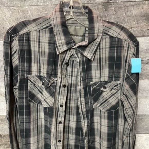 Mens Dark & Light Grey Plaid Long Sleeve Casual URBAN HERITAGE M Shirt EUC - Picture 1 of 5
